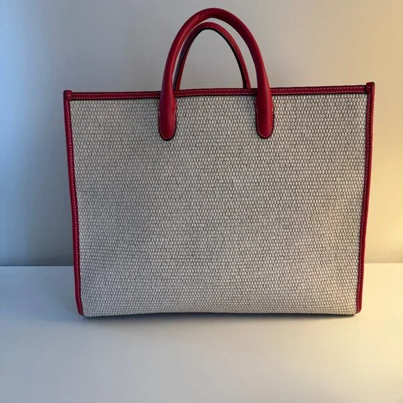 Frances Valentine Large Raffia Red Leather Trimmed Tote Bag MINT